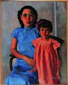 retrato de la señora tchang ju chi y su hija Xu Beihong al óleo Pinturas al óleo